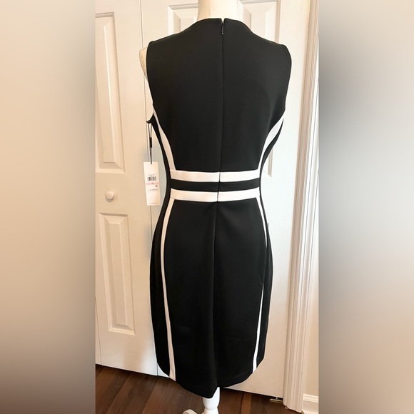 Calvin Klein Stripe Colorblock Sheath Dress in Black/White Sz 10 - Picture 4 of 7